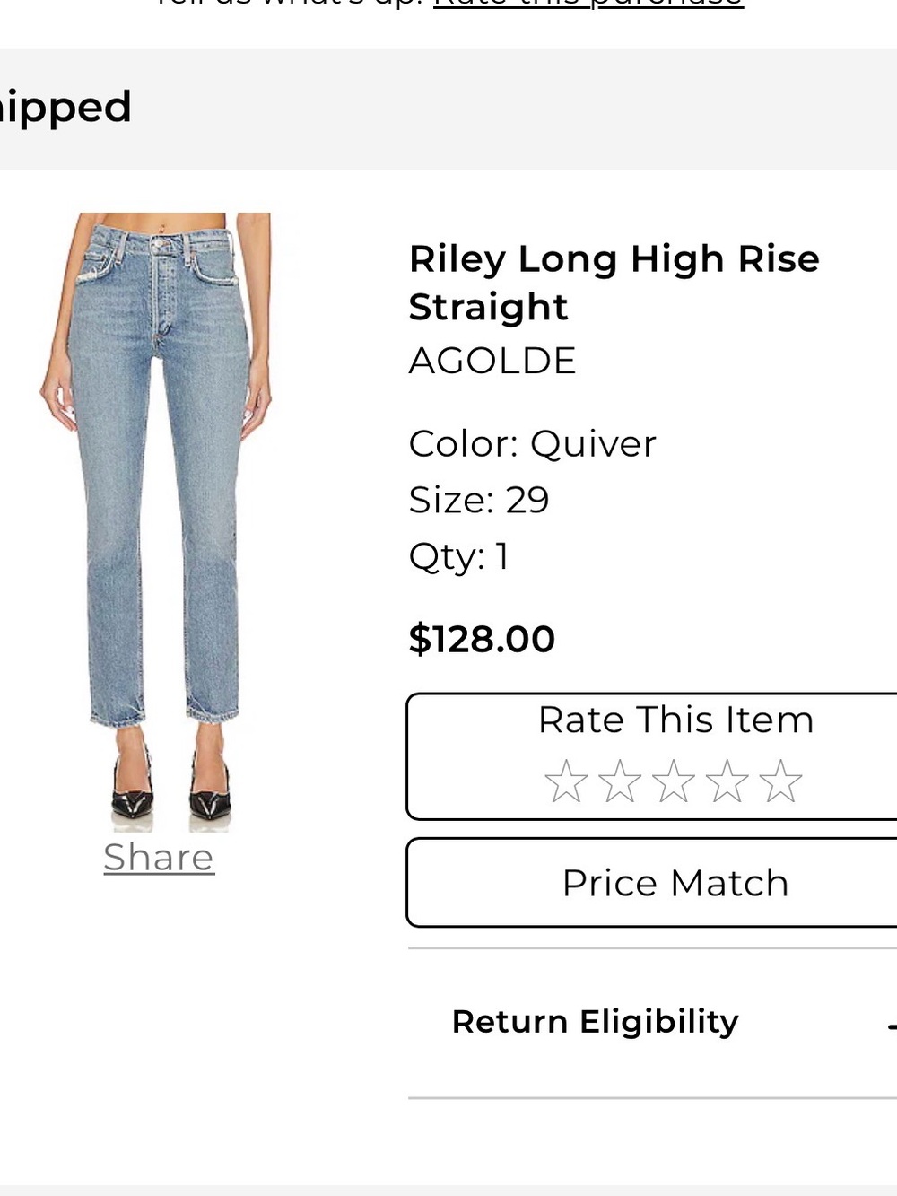Agolde Riley Long High Rise Straight Quiver - Picture 5 of 5